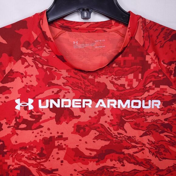 Under Armour T Shirt Mens Large Red Camo UA Tech ABC Loose HeatGear Performance - Picture 2 of 10